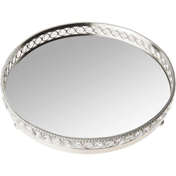 Comida 11.25 in. Dia. Sparkle Round Mirror Tray with Beaded Crystals CO1697516